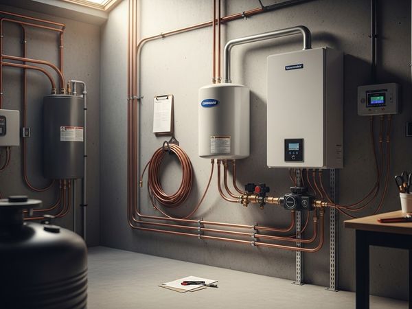 Heat pump water heater system installed in Rancho Santa Fe home garage