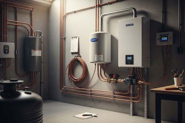 Heat pump water heater system installed in Rancho Santa Fe home garage