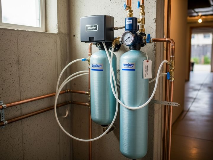 Water softener and pressure regulator system installed in Poway home basement